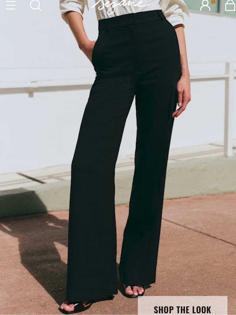 Sezane Wide-Leg High-Waist Trousers in Black